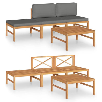 4-tlg. Garten-Lounge-Set mit Grauen Kissen Massivholz Teak - Pazzar.ch