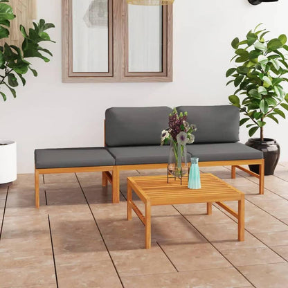 4-tlg. Garten-Lounge-Set mit Grauen Kissen Massivholz Teak - Pazzar.ch