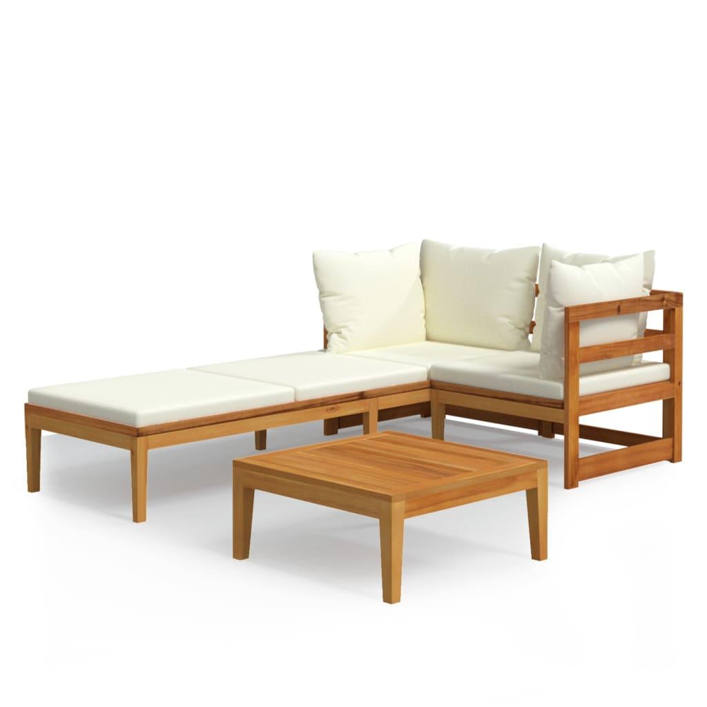 3-tlg. Garten-Lounge-Set mit Cremeweißen Kissen Massivholz Akazie - Pazzar.ch