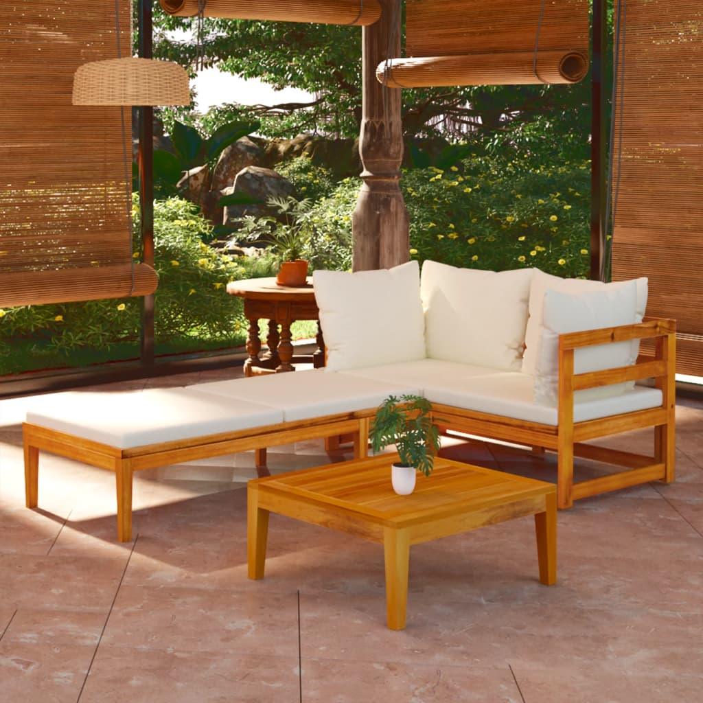 3-tlg. Garten-Lounge-Set mit Cremeweißen Kissen Massivholz Akazie - Pazzar.ch