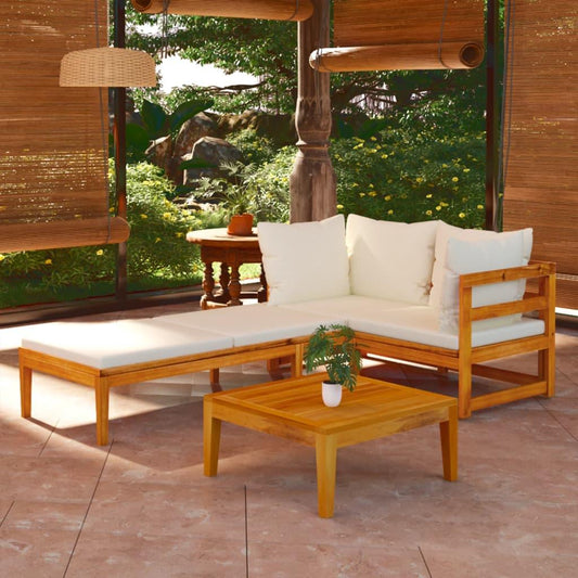 3-tlg. Garten-Lounge-Set mit Cremeweißen Kissen Massivholz Akazie - Pazzar.ch