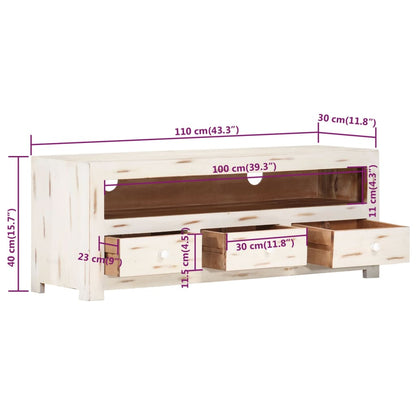 TV-Schrank Massivholz Akazie 110x30x40 cm Weiß - Pazzar.ch