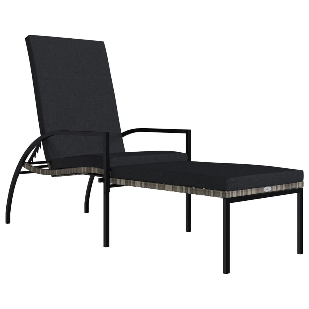Sonnenliege mit Fußhocker PE-Rattan Grau - Pazzar.ch