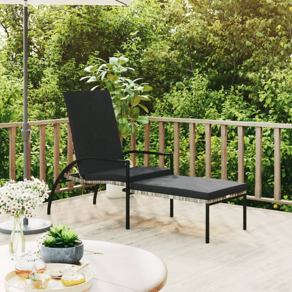 Sonnenliege mit Fußhocker PE-Rattan Grau - Pazzar.ch