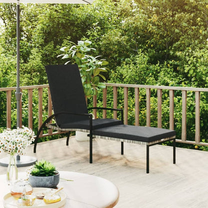 Sonnenliege mit Fußhocker PE-Rattan Grau - Pazzar.ch