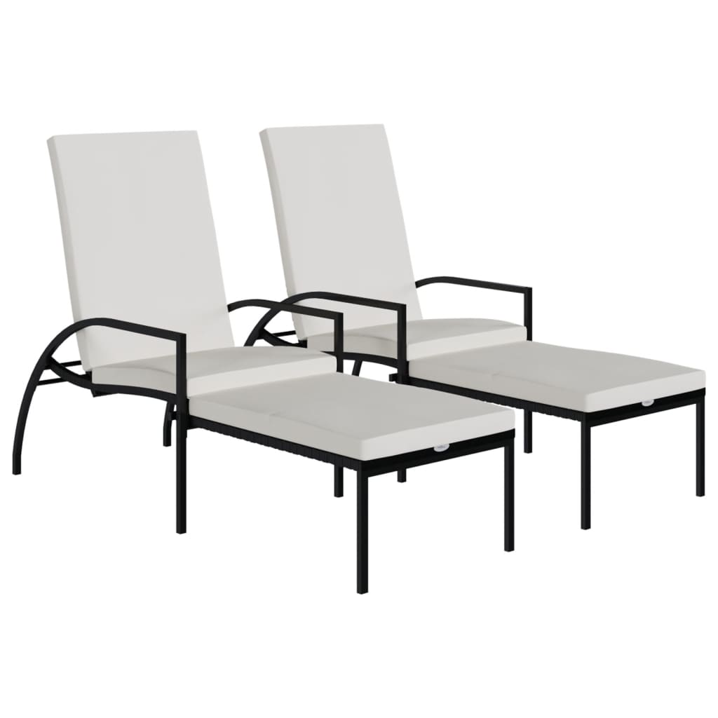 Sonnenliegen 2 Stk. mit Fußhocker PE-Rattan Schwarz - Pazzar.ch