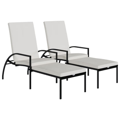 Sonnenliegen 2 Stk. mit Fußhocker PE-Rattan Schwarz - Pazzar.ch