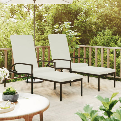 Sonnenliegen 2 Stk. mit Fußhocker PE-Rattan Schwarz - Pazzar.ch