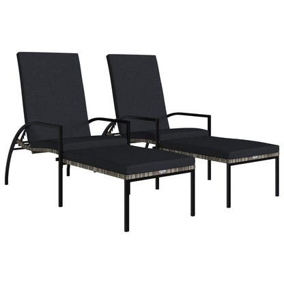 Sonnenliegen 2 Stk. mit Fußhocker PE-Rattan Grau - Pazzar.ch