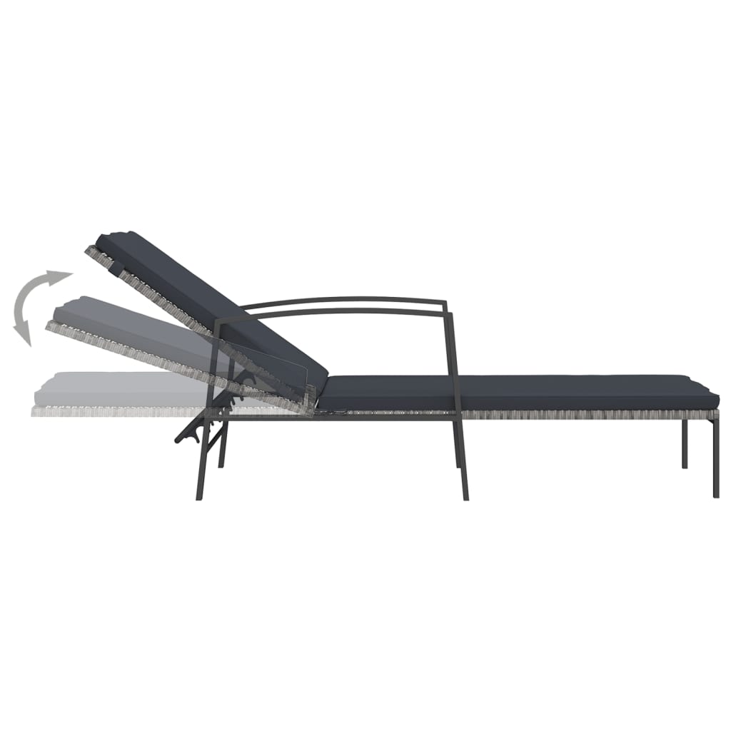 Sonnenliege mit Auflage Poly Rattan Grau - Pazzar.ch