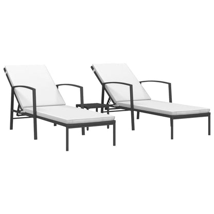 Sonnenliegen 2 Stk. mit Tisch Poly Rattan Schwarz - Pazzar.ch