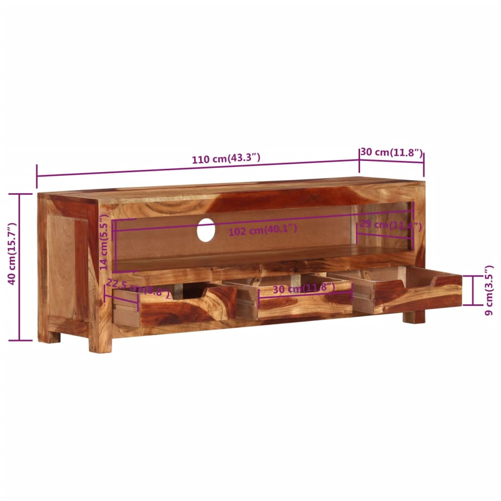 TV-Schrank 110x30x40 cm Massivholz Akazie - Pazzar.ch