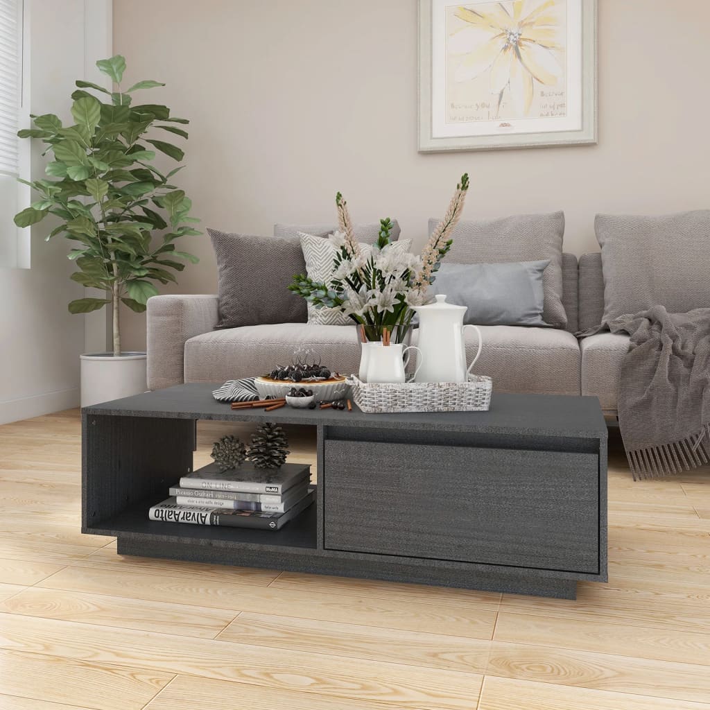 Couchtisch Grau 110x50x33,5 cm Massivholz Kiefer - Pazzar.ch