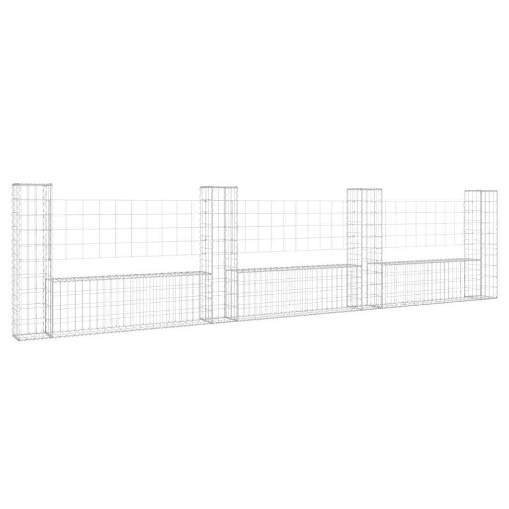 Gabionenkorb U-Form mit 4 Säulen Eisen 380x20x100 cm - Pazzar.ch