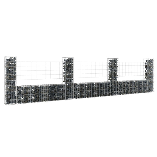 Gabionenkorb U-Form mit 4 Säulen Eisen 380x20x100 cm - Pazzar.ch