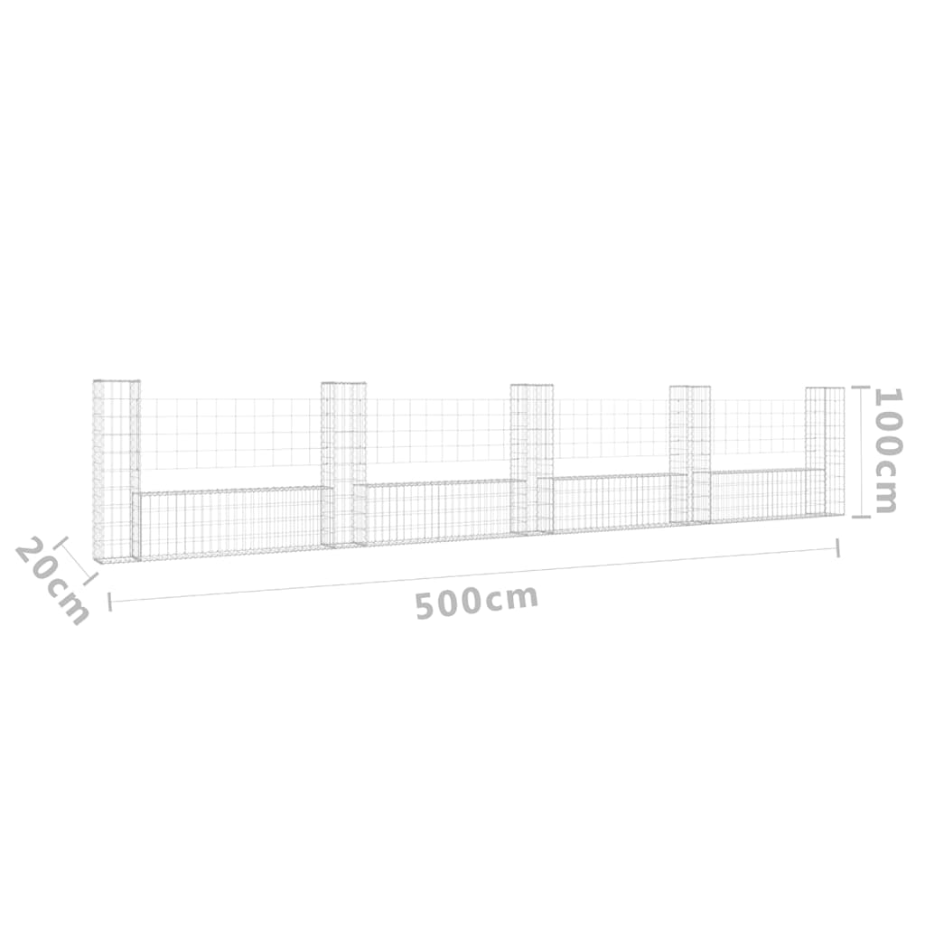 Gabionenkorb U-Form mit 5 Säulen Eisen 500x20x100 cm - Pazzar.ch