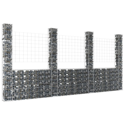 Gabionenkorb U-Form mit 4 Säulen Eisen 380x20x200 cm - Pazzar.ch