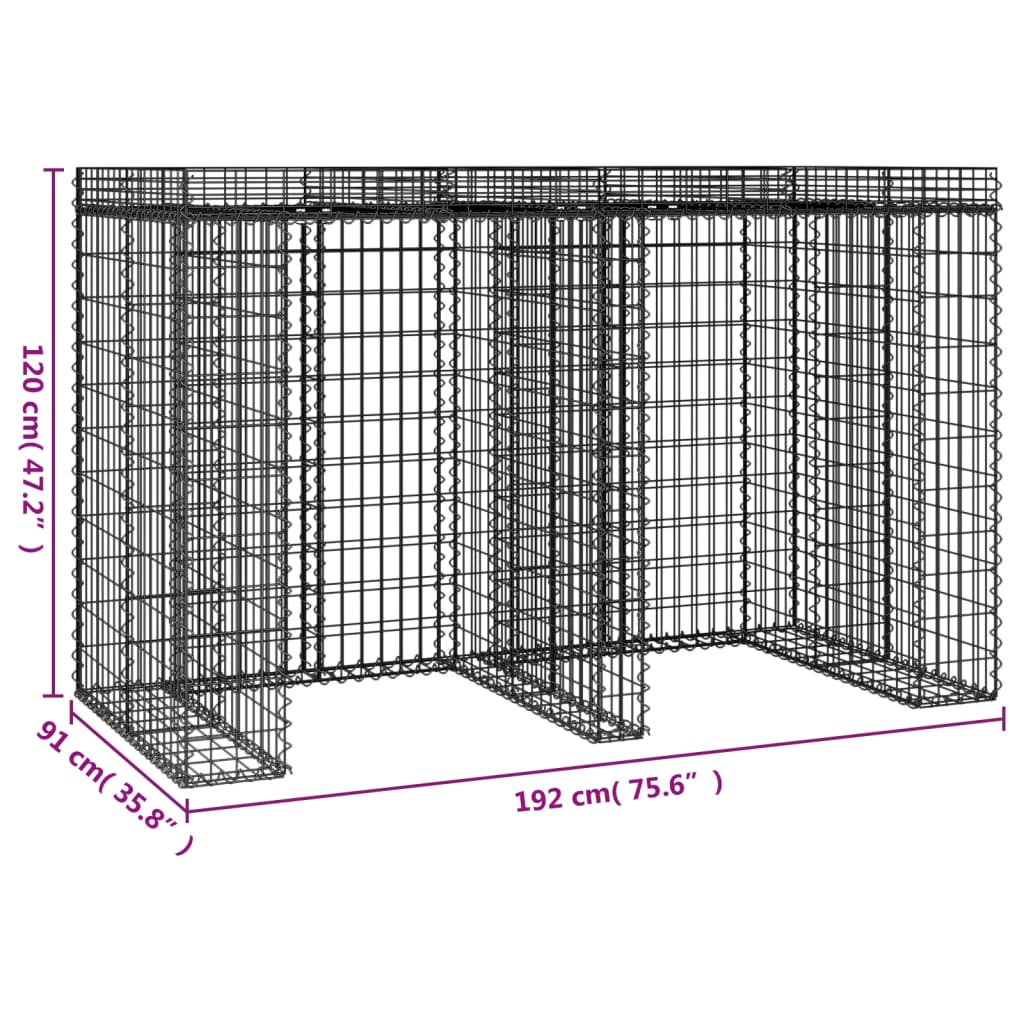 Gabionen-Mülltonnenbox 192x91x120 cm Verzinktes Eisen