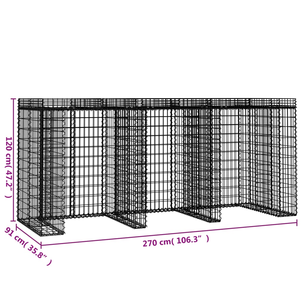 Gabionen-Mülltonnenbox 270x91x120 cm Verzinktes Eisen - Pazzar.ch