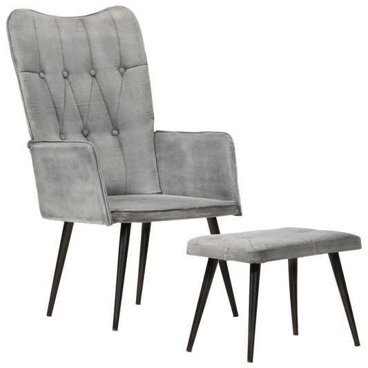 Ohrensessel mit Hocker Grau Vintage Canvas - Pazzar.ch