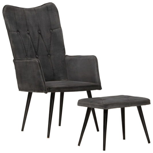 Ohrensessel mit Hocker Schwarz Vintage Canvas - Pazzar.ch