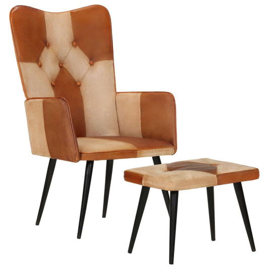 Sessel mit Hocker Braun Echtleder und Canvas - Pazzar.ch