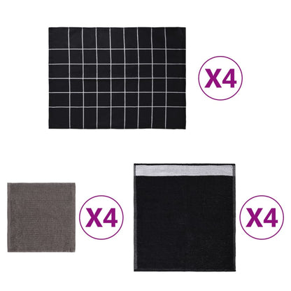 12-tlg. Handtuch-Set Schwarz Baumwolle - Pazzar.ch