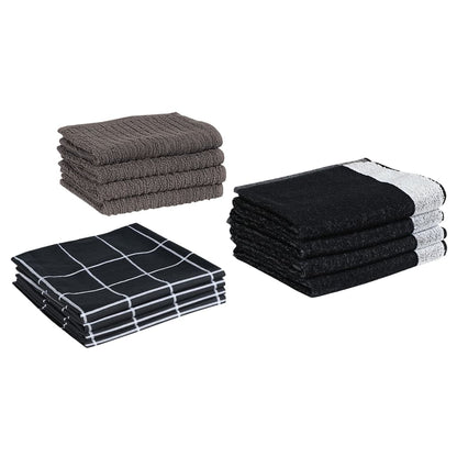 12-tlg. Handtuch-Set Schwarz Baumwolle - Pazzar.ch