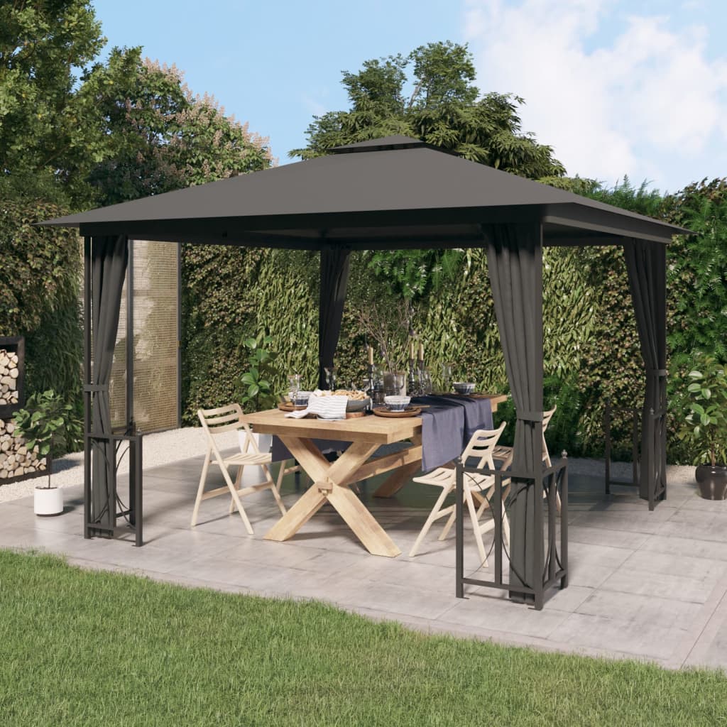 Pavillon mit Seitenwänden & Doppeldach 3x3 m Anthrazit - Pazzar.ch
