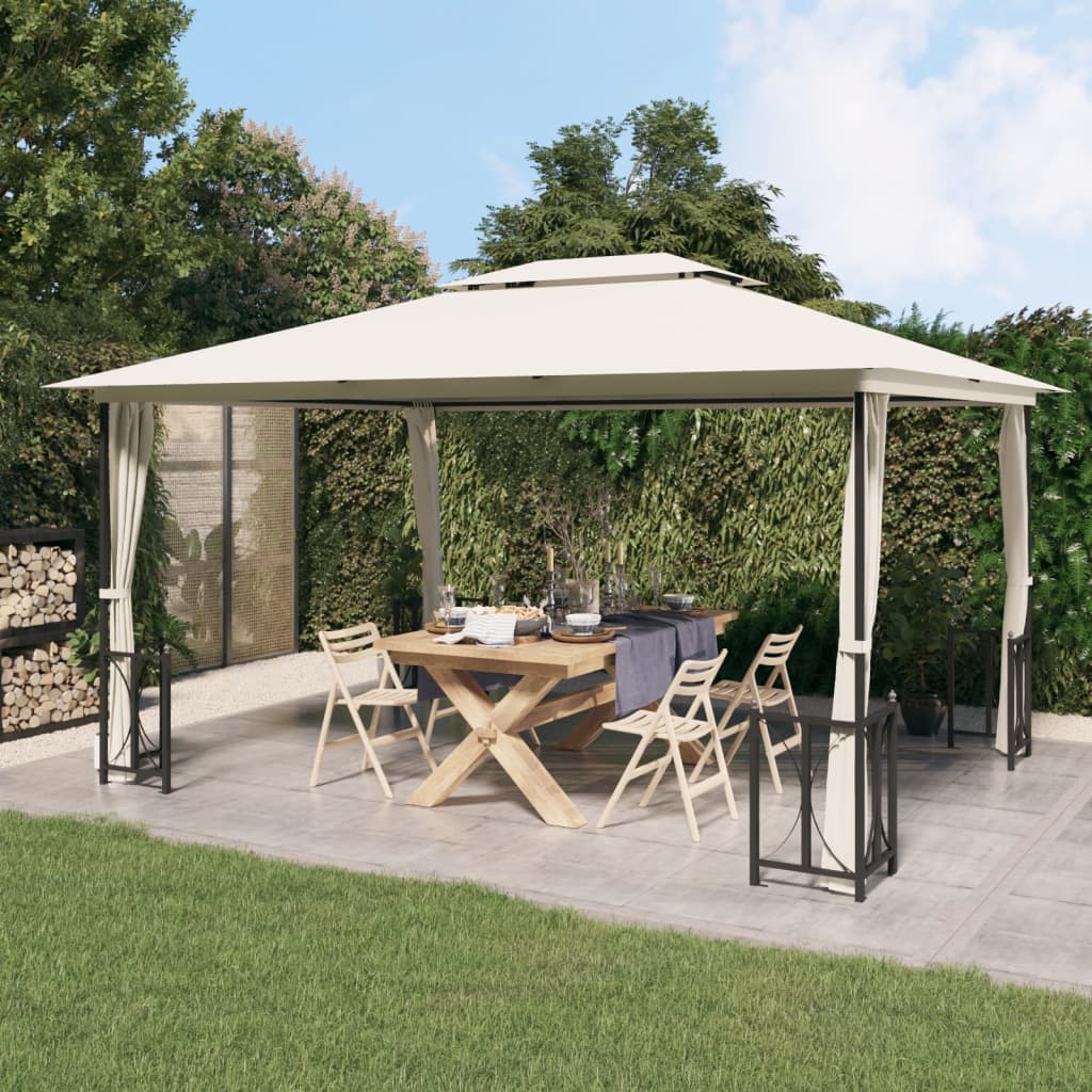 Pavillon mit Seitenwänden & Doppeldach 3x4 m Creme - Pazzar.ch