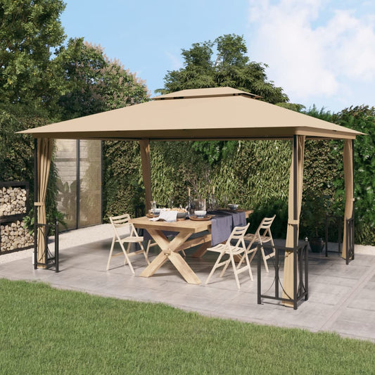 Pavillon mit Seitenwänden & Doppeldach 3x4 m Taupe - Pazzar.ch