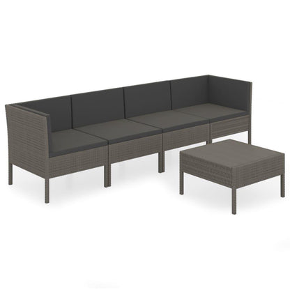 5-tlg. Garten-Lounge-Set mit Auflagen Poly Rattan Grau - Pazzar.ch