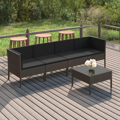 5-tlg. Garten-Lounge-Set mit Auflagen Poly Rattan Grau - Pazzar.ch