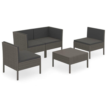 5-tlg. Garten-Lounge-Set mit Auflagen Poly Rattan Grau - Pazzar.ch