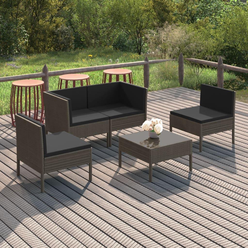 5-tlg. Garten-Lounge-Set mit Auflagen Poly Rattan Grau - Pazzar.ch