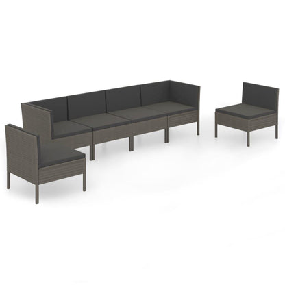 6-tlg. Garten-Lounge-Set mit Auflagen Poly Rattan Grau - Pazzar.ch