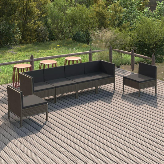 6-tlg. Garten-Lounge-Set mit Auflagen Poly Rattan Grau - Pazzar.ch