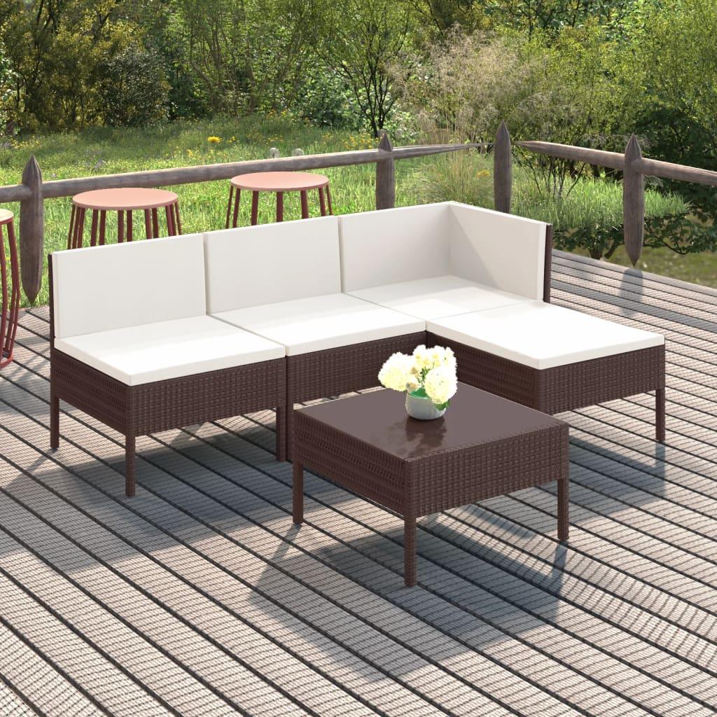 5-tlg. Garten-Lounge-Set mit Auflagen Poly Rattan Braun - Pazzar.ch