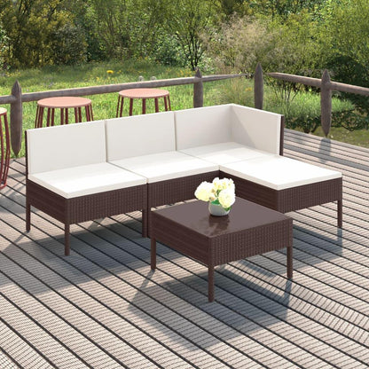5-tlg. Garten-Lounge-Set mit Auflagen Poly Rattan Braun - Pazzar.ch