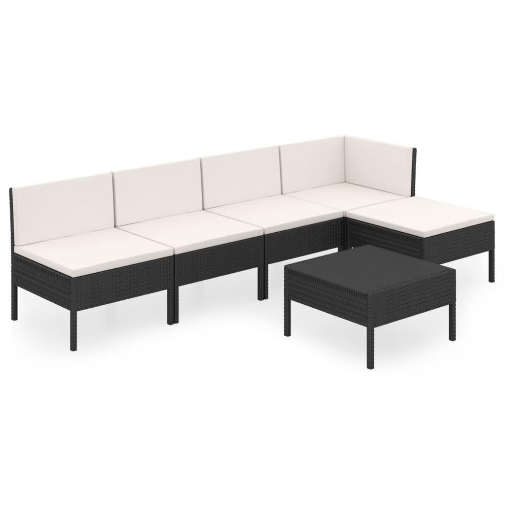 6-tlg. Garten-Lounge-Set mit Auflagen Poly Rattan Schwarz - Pazzar.ch