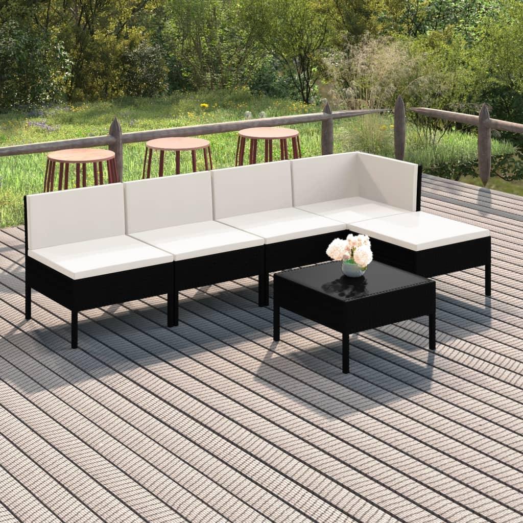 6-tlg. Garten-Lounge-Set mit Auflagen Poly Rattan Schwarz - Pazzar.ch