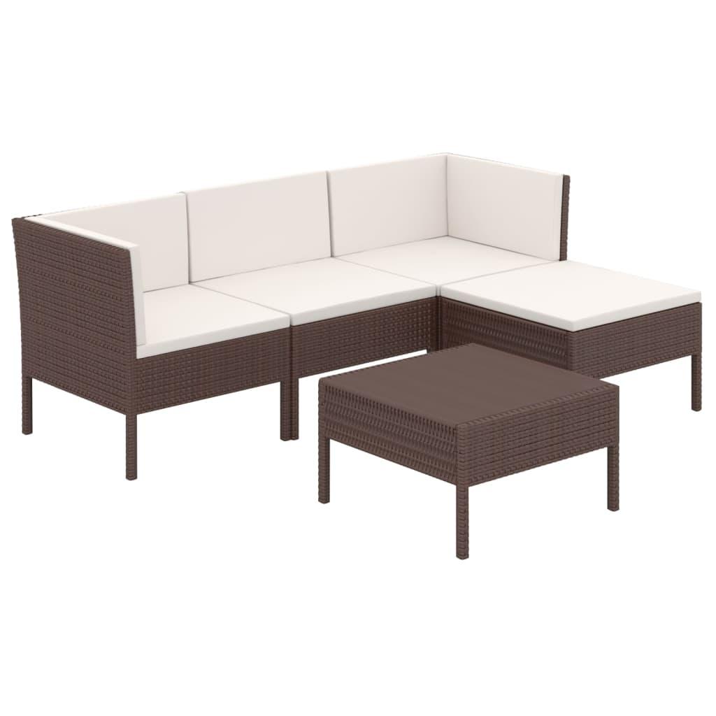 5-tlg. Garten-Lounge-Set mit Auflagen Poly Rattan Braun - Pazzar.ch