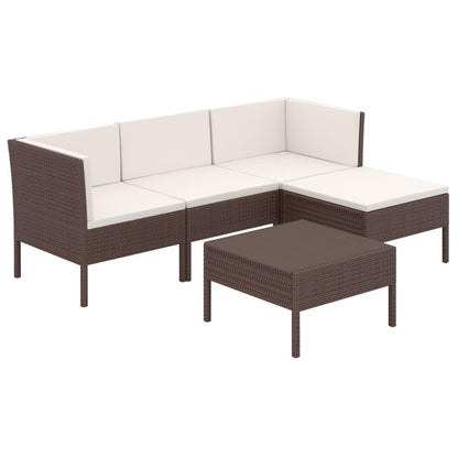 5-tlg. Garten-Lounge-Set mit Auflagen Poly Rattan Braun - Pazzar.ch
