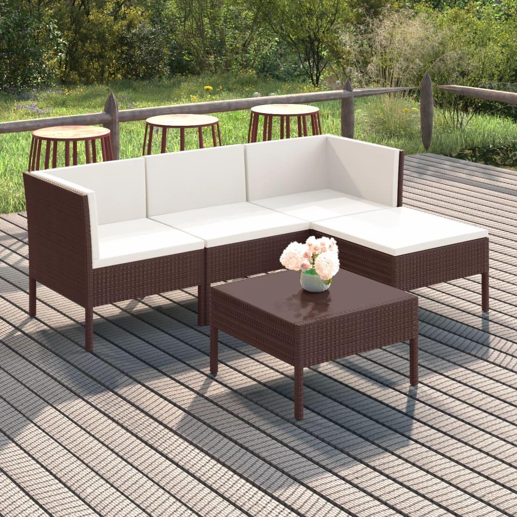 5-tlg. Garten-Lounge-Set mit Auflagen Poly Rattan Braun - Pazzar.ch