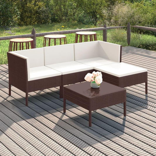 5-tlg. Garten-Lounge-Set mit Auflagen Poly Rattan Braun - Pazzar.ch