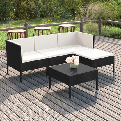 5-tlg. Garten-Lounge-Set mit Auflagen Poly Rattan Schwarz - Pazzar.ch