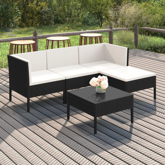5-tlg. Garten-Lounge-Set mit Auflagen Poly Rattan Schwarz - Pazzar.ch