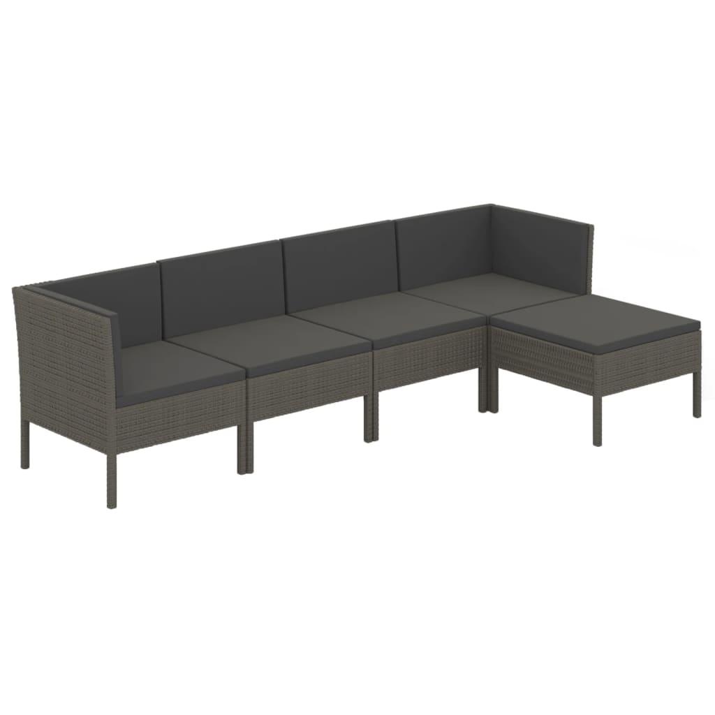 5-tlg. Garten-Lounge-Set mit Auflagen Poly Rattan Grau - Pazzar.ch