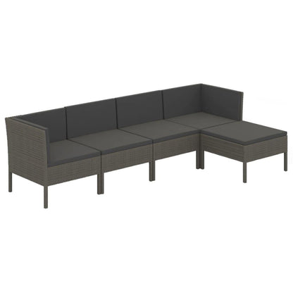 5-tlg. Garten-Lounge-Set mit Auflagen Poly Rattan Grau - Pazzar.ch