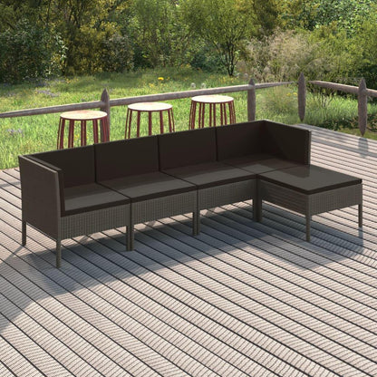 5-tlg. Garten-Lounge-Set mit Auflagen Poly Rattan Grau - Pazzar.ch
